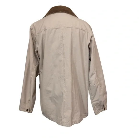 L.L. Bean beige barn jacket brown corduroy collar button fore chore coat women S - Picture 3 of 11